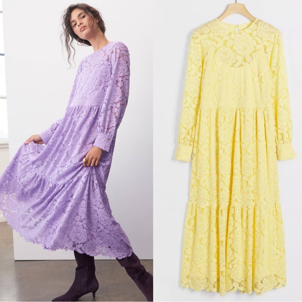 NWT Hutch Anthropologie Olivia Lace Maxi Dress Butter Yellow Womens Medium Party